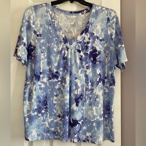 Lane Bryant Purple and White V Neck Cotton Top